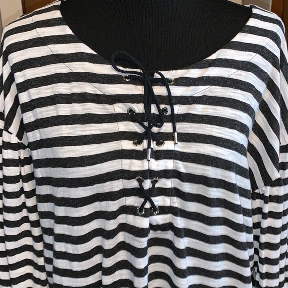 Chaps black and white striped lace up t-shirt - Picture 2 of 5